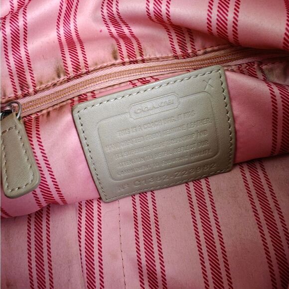 COACH BEIGE CC LOGO GENUINE LEATHER LARGE TOTE SHOULDER BAG HANDBAG PURSE BOHO - Picture 11 of 12